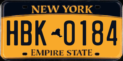 NY license plate HBK0184