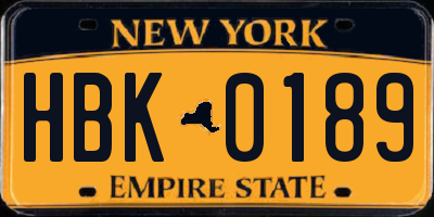 NY license plate HBK0189
