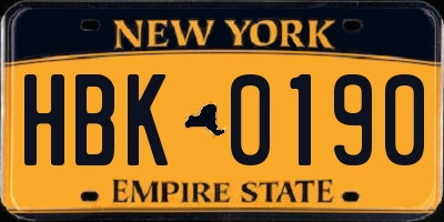 NY license plate HBK0190