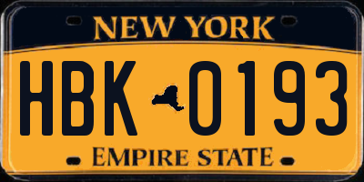 NY license plate HBK0193