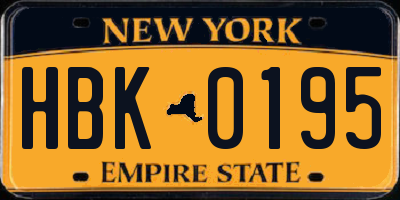 NY license plate HBK0195