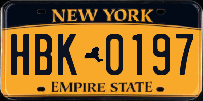 NY license plate HBK0197