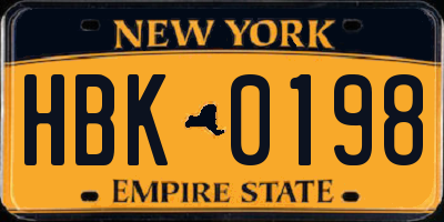 NY license plate HBK0198