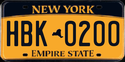 NY license plate HBK0200