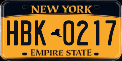 NY license plate HBK0217