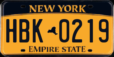 NY license plate HBK0219