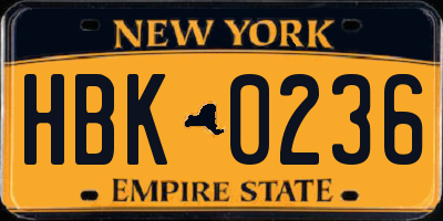 NY license plate HBK0236