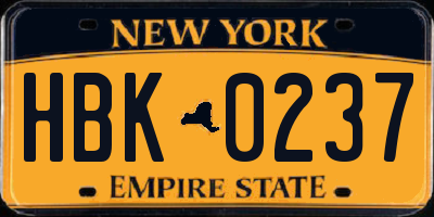 NY license plate HBK0237
