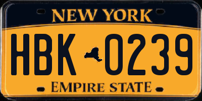 NY license plate HBK0239
