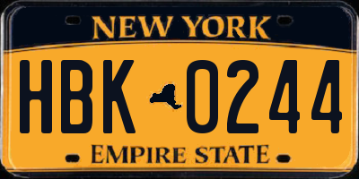 NY license plate HBK0244