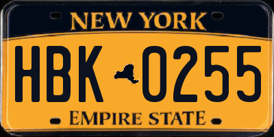 NY license plate HBK0255