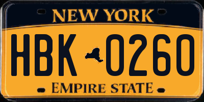 NY license plate HBK0260