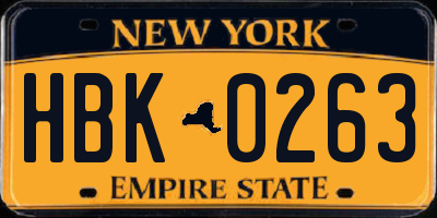 NY license plate HBK0263