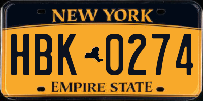 NY license plate HBK0274