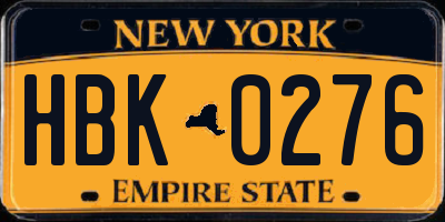 NY license plate HBK0276