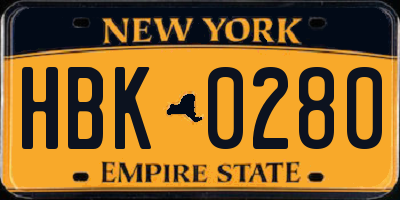 NY license plate HBK0280