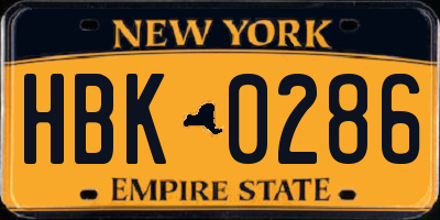 NY license plate HBK0286