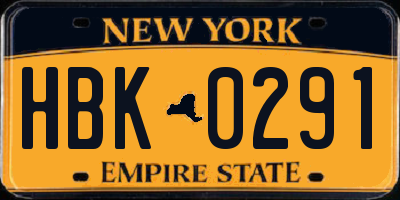 NY license plate HBK0291