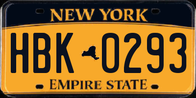 NY license plate HBK0293