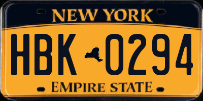 NY license plate HBK0294