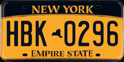 NY license plate HBK0296
