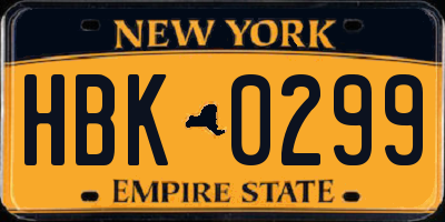 NY license plate HBK0299