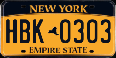 NY license plate HBK0303