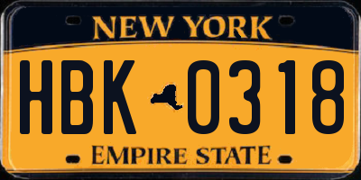 NY license plate HBK0318