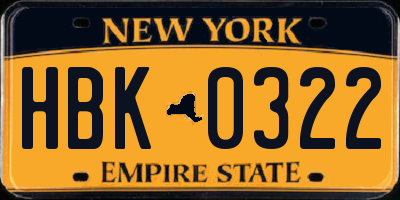 NY license plate HBK0322
