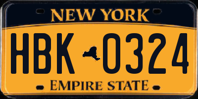 NY license plate HBK0324