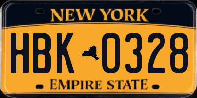 NY license plate HBK0328