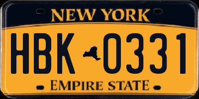 NY license plate HBK0331