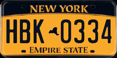 NY license plate HBK0334