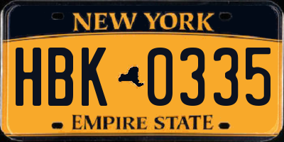 NY license plate HBK0335