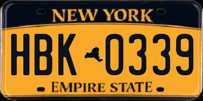 NY license plate HBK0339