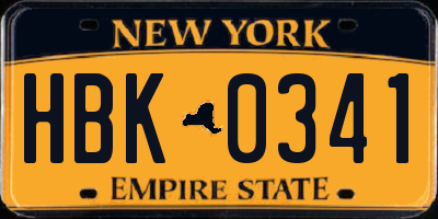 NY license plate HBK0341