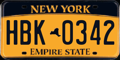 NY license plate HBK0342