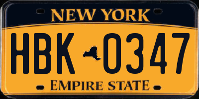 NY license plate HBK0347