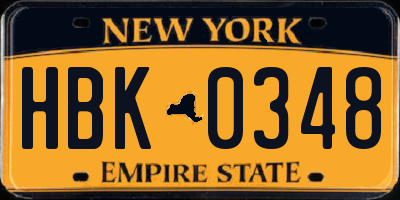 NY license plate HBK0348