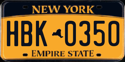 NY license plate HBK0350