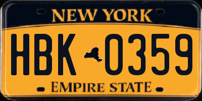 NY license plate HBK0359