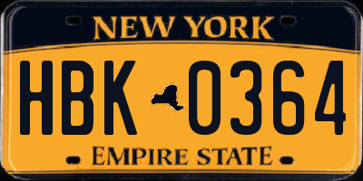 NY license plate HBK0364