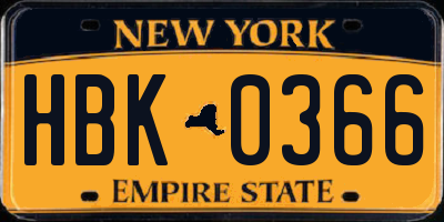 NY license plate HBK0366