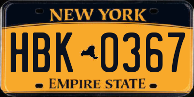 NY license plate HBK0367