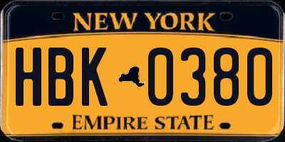 NY license plate HBK0380
