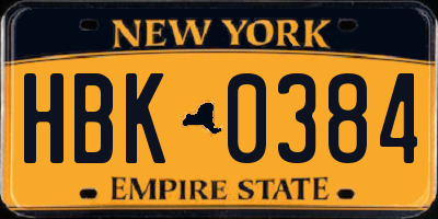 NY license plate HBK0384