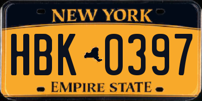 NY license plate HBK0397