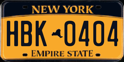 NY license plate HBK0404