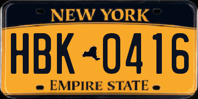 NY license plate HBK0416