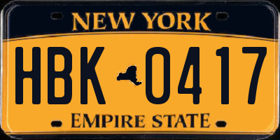 NY license plate HBK0417